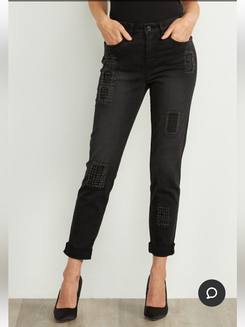 Joseph Ribkoff Cross Hatch Black Rhinestone Jeans Size 6